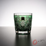 KAGAMI Crystal Edo-Kiriko Rock Glass - Hishibana Green / 篠崎 英明 - 菱花