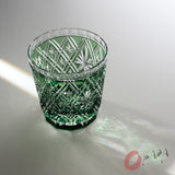 KAGAMI Crystal Edo-Kiriko Rock Glass - Hishibana Green / 篠崎 英明 - 菱花