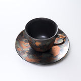 KOSHUN Kiln Kyo Kiyomizu Ware Cup Kohaku Cup and Saucer - Autumn Rust / 洸春窯 古箔珈琲碗