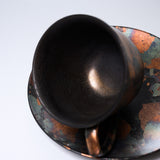 KOSHUN Kiln Kyo Kiyomizu Ware Cup Kohaku Cup and Saucer - Autumn Rust / 洸春窯 古箔珈琲碗