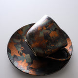 KOSHUN Kiln Kyo Kiyomizu Ware Cup Kohaku Cup and Saucer - Autumn Rust / 洸春窯 古箔珈琲碗