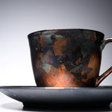 KOSHUN Kiln Kyo Kiyomizu Ware Cup Kohaku Cup and Saucer - Autumn Rust / 洸春窯 古箔珈琲碗