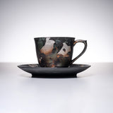 KOSHUN Kiln Kyo Kiyomizu Ware Kohaku Cup and Saucer Set - Moonlit Grey / 洸春窯 古箔珈琲碗