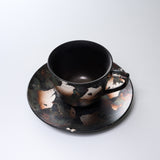 KOSHUN Kiln Kyo Kiyomizu Ware Kohaku Cup and Saucer Set - Moonlit Grey / 洸春窯 古箔珈琲碗