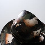 KOSHUN Kiln Kyo Kiyomizu Ware Kohaku Cup and Saucer Set - Moonlit Grey / 洸春窯 古箔珈琲碗