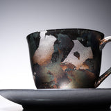 KOSHUN Kiln Kyo Kiyomizu Ware Kohaku Cup and Saucer Set - Moonlit Grey / 洸春窯 古箔珈琲碗