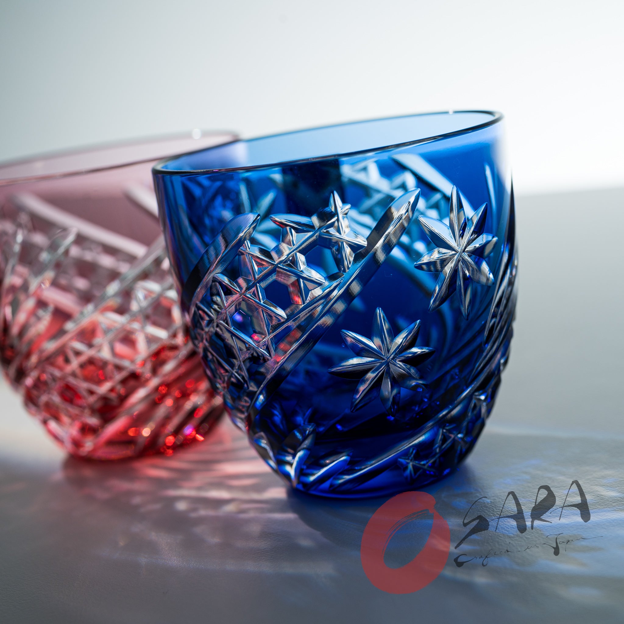 KAGAMI Crystal Edo-Kiriko Pair Sake Glass - 140 ml / Starry Sky
