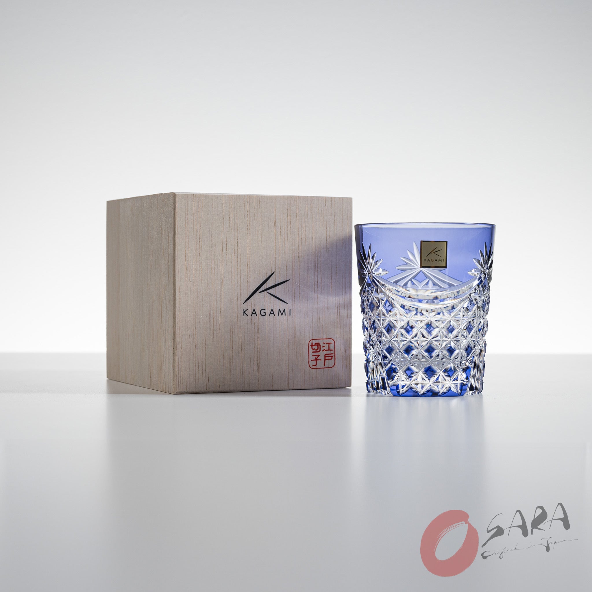 Verre à Whisky Edo Kiriko Kagami Crystal - Japon - Couleur Rouge/Violet/Ambre/Transparent - Boîte Bois