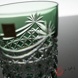 KAGAMI Crystal Edo-Kiriko Rock Glass - Curtain Folds - Green