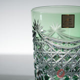 KAGAMI Crystal Edo-Kiriko Rock Glass - Curtain Folds - Green