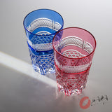 KAGAMI Crystal Edo-Kiriko Pair Tumbler Glass - Fish scales & Hexagonal Basket Weave Pattern / 魚子に六角籠目紋