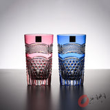 KAGAMI Crystal Edo-Kiriko Pair Tumbler Glass - Fish scales & Hexagonal Basket Weave Pattern / 魚子に六角籠目紋