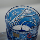 KAGAMI Crystal Edo-Kiriko Rock Glass - Floating Cherry Blossoms - Blue