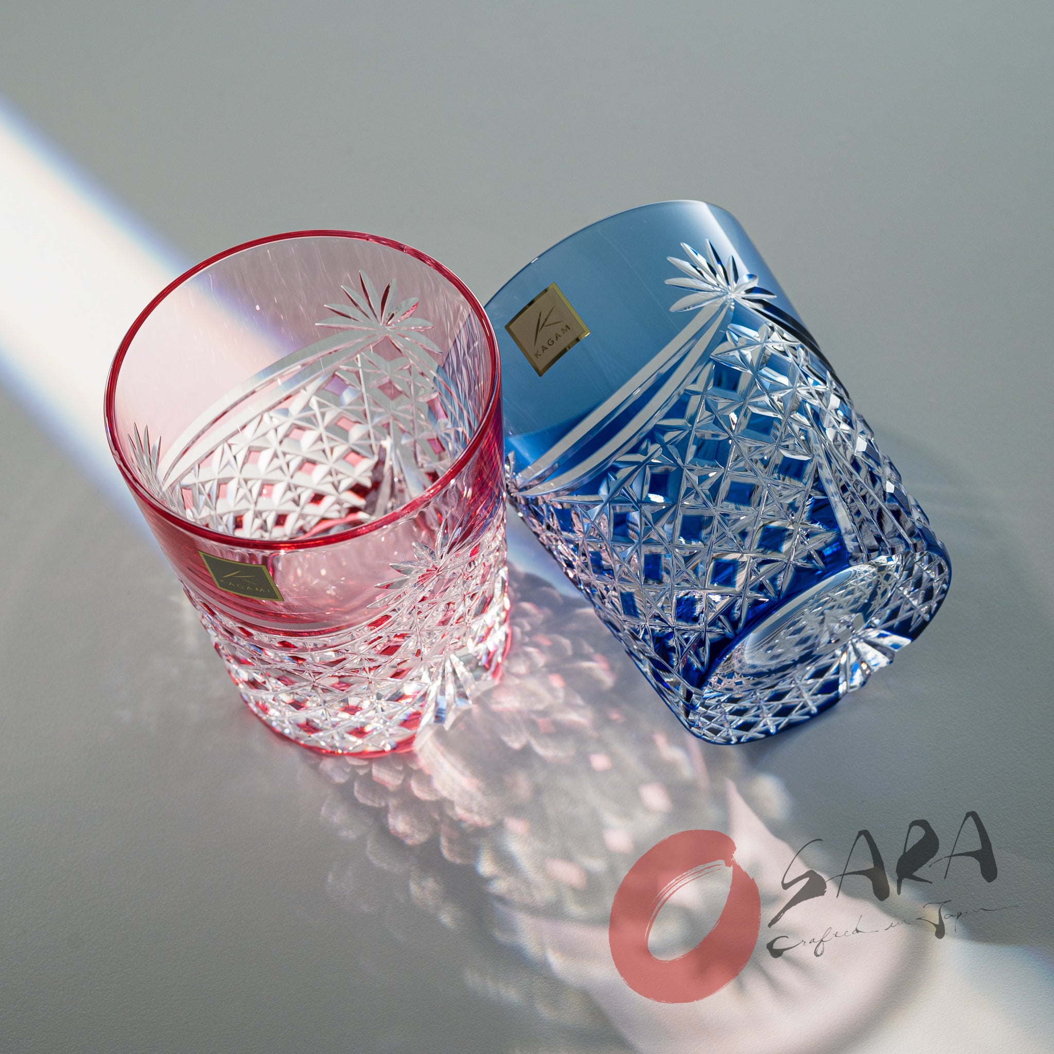 KAGAMI Crystal Edo-Kiriko Pair Whiskey Glass - 240 ml / Drape