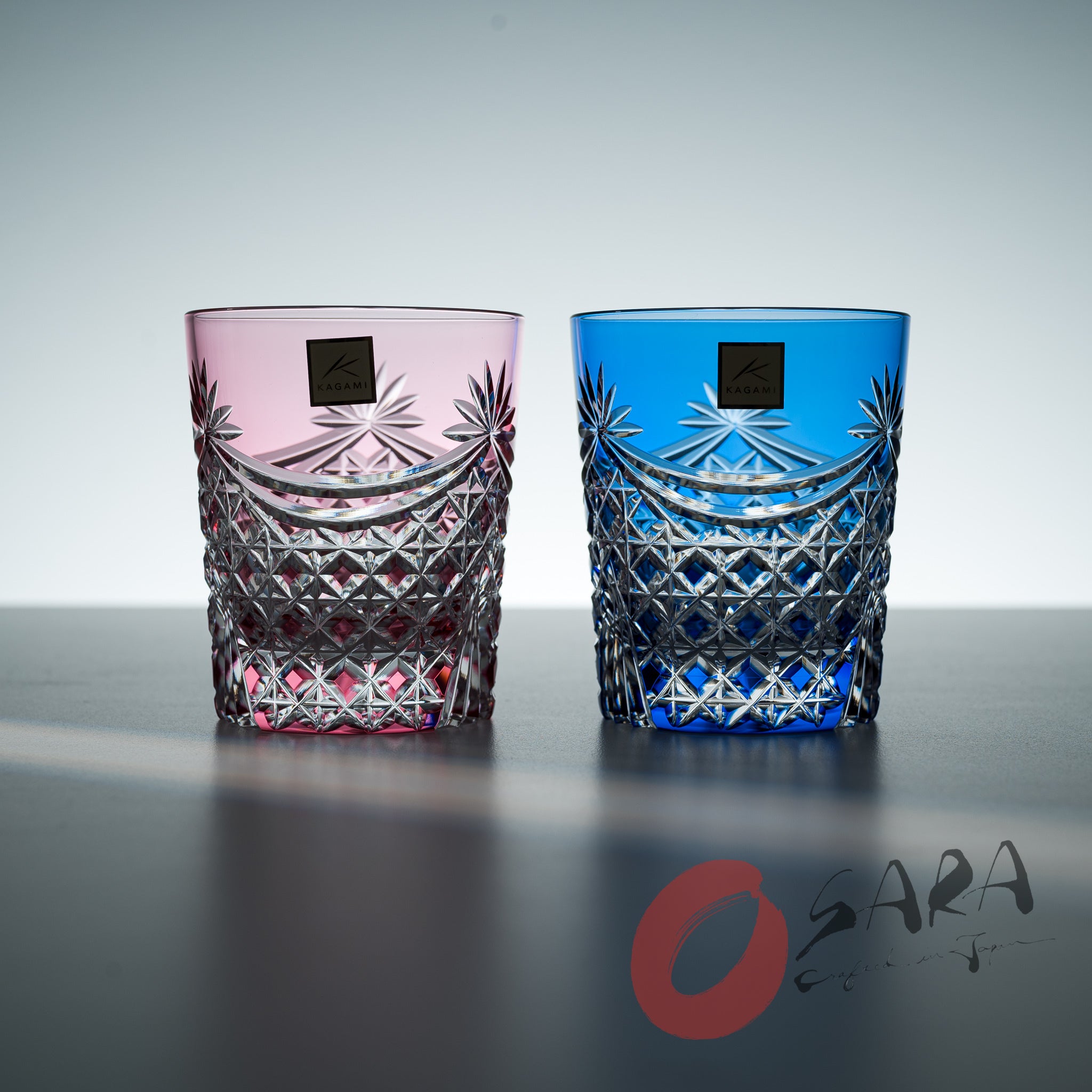 KAGAMI Crystal Edo-Kiriko Pair Whiskey Glass - 240 ml / Drape