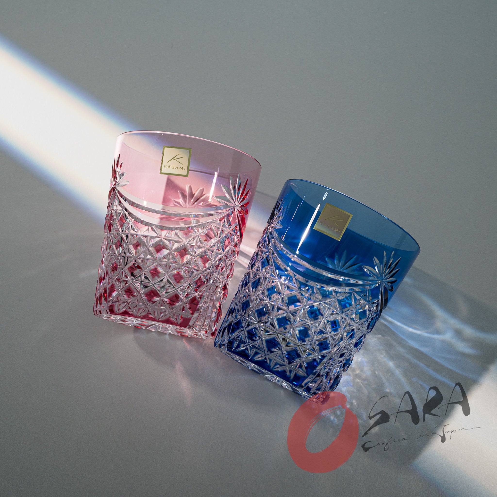 KAGAMI Crystal Edo-Kiriko Pair Whiskey Glass - 240 ml / Drape