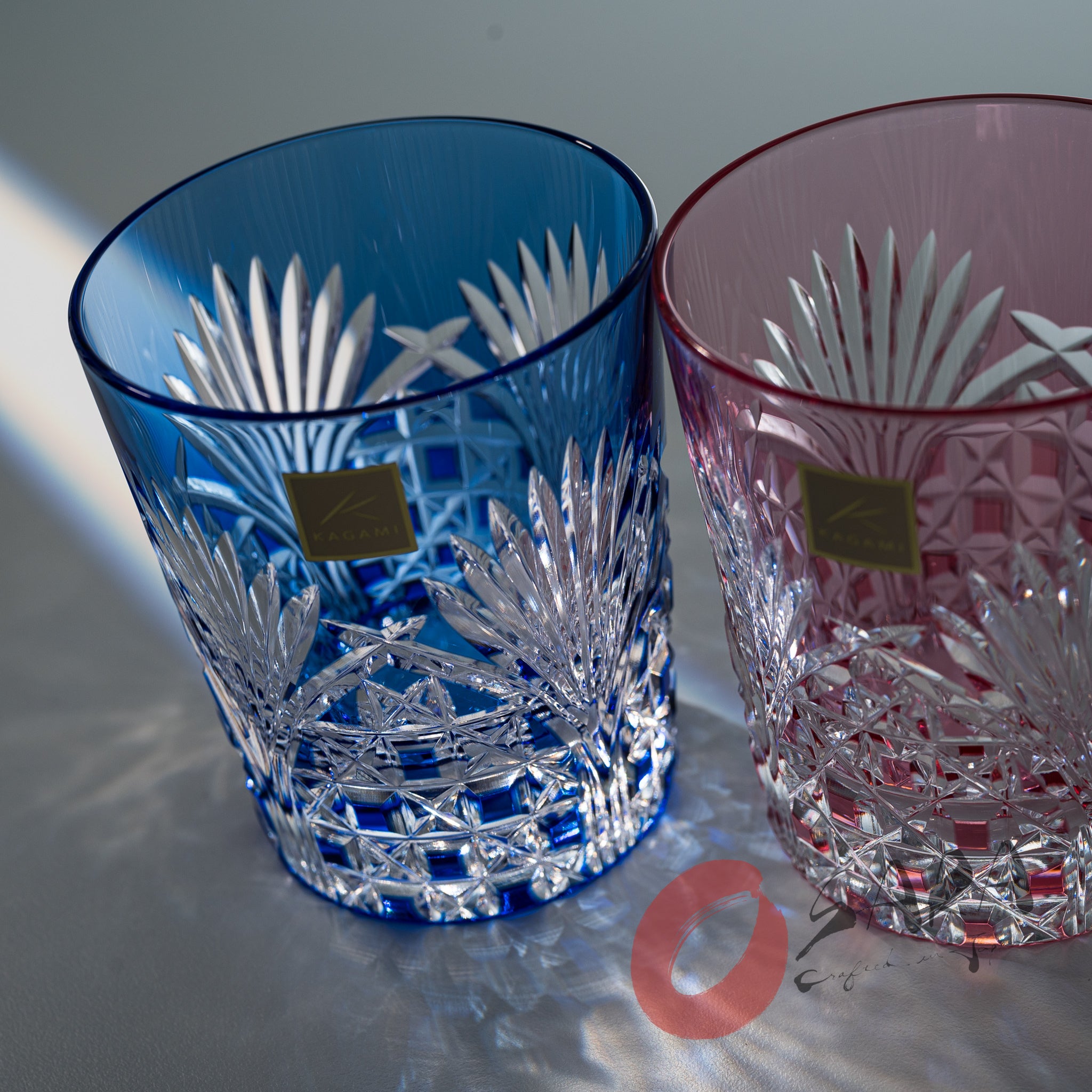 KAGAMI Crystal Edo-Kiriko Pair Whiskey Glass - 240 ml / Bamboo Leave