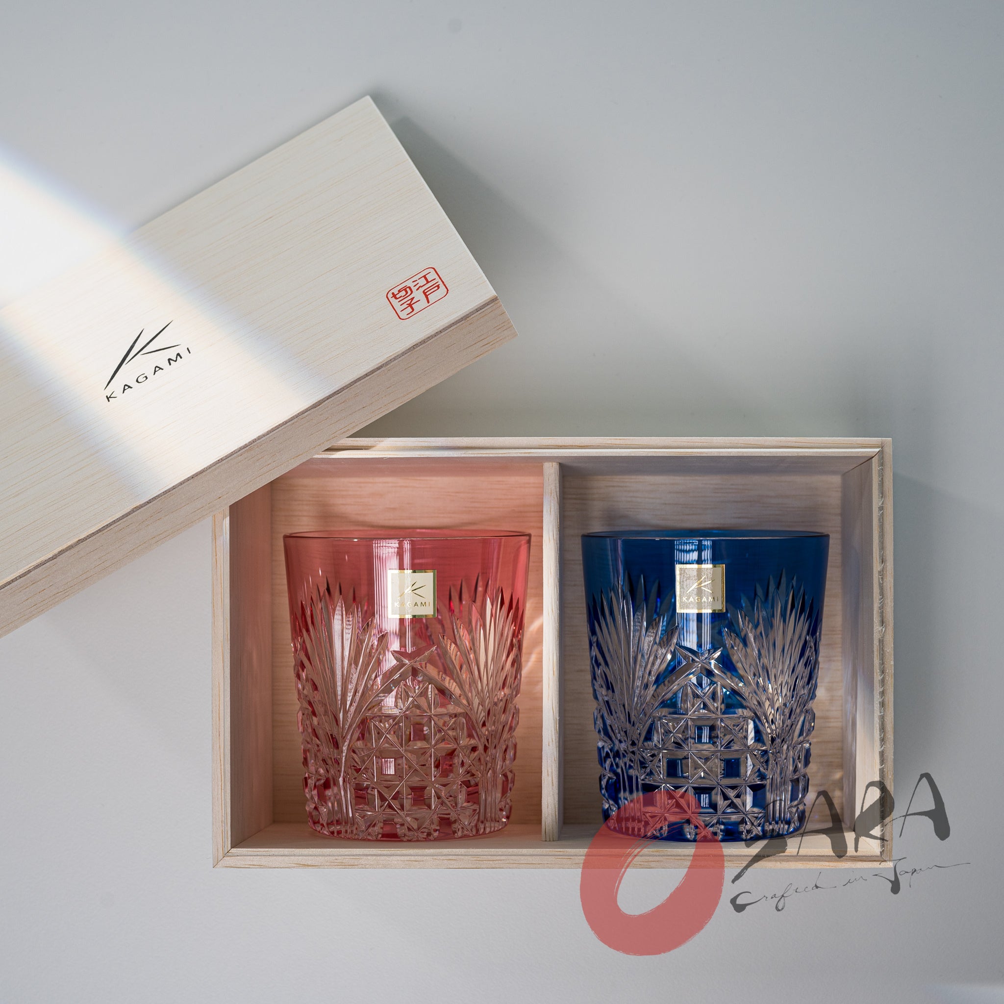 KAGAMI Crystal Edo Kiriko Pair Whiskey Glass 240 Ml Bamboo Leave kagami-crystal-edo-kiriko-pair-whiskey-glass-240-ml-bamboo-leave