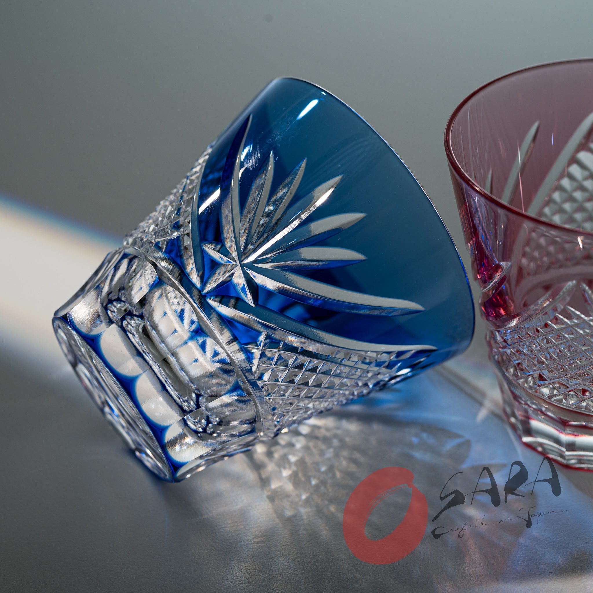 KAGAMI Crystal Edo-Kiriko Pair Sake Glass - 140 ml / Fuji