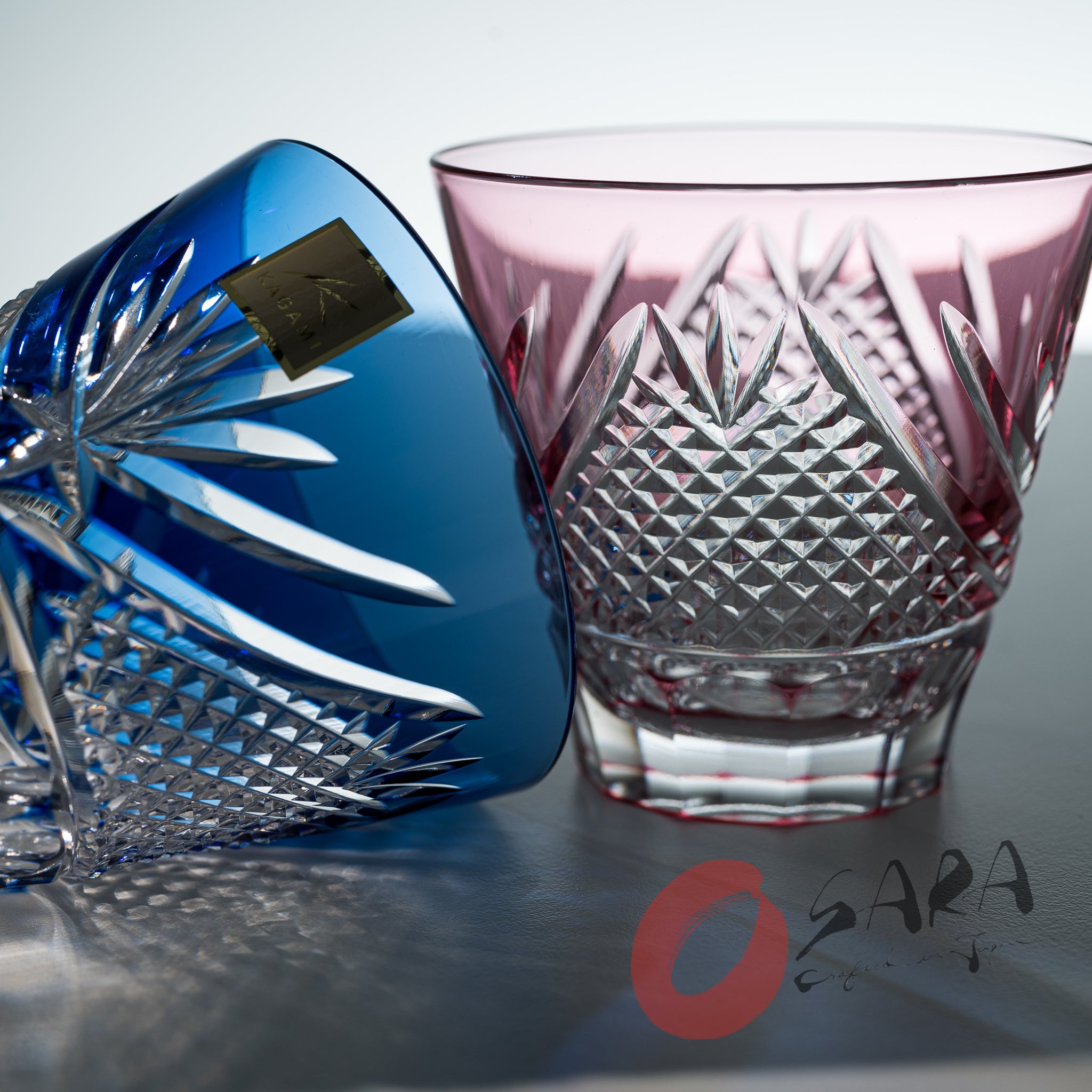 KAGAMI Crystal Edo-Kiriko Pair Sake Glass - 140 ml / Fuji