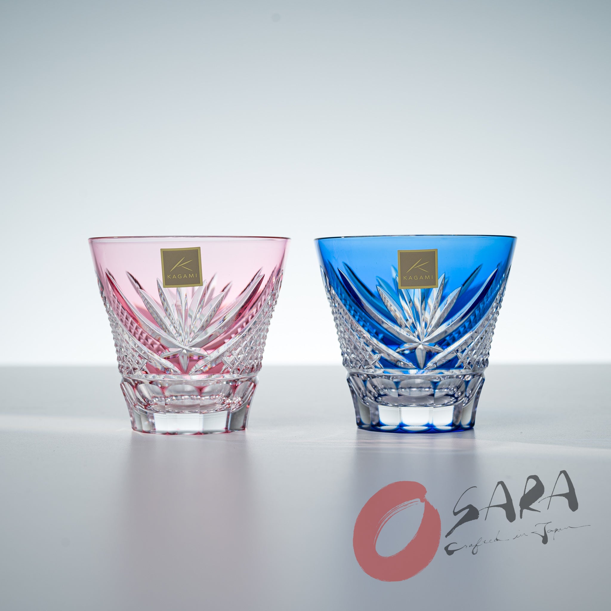 KAGAMI Crystal Edo-Kiriko Pair Sake Glass - 140 ml / Fuji
