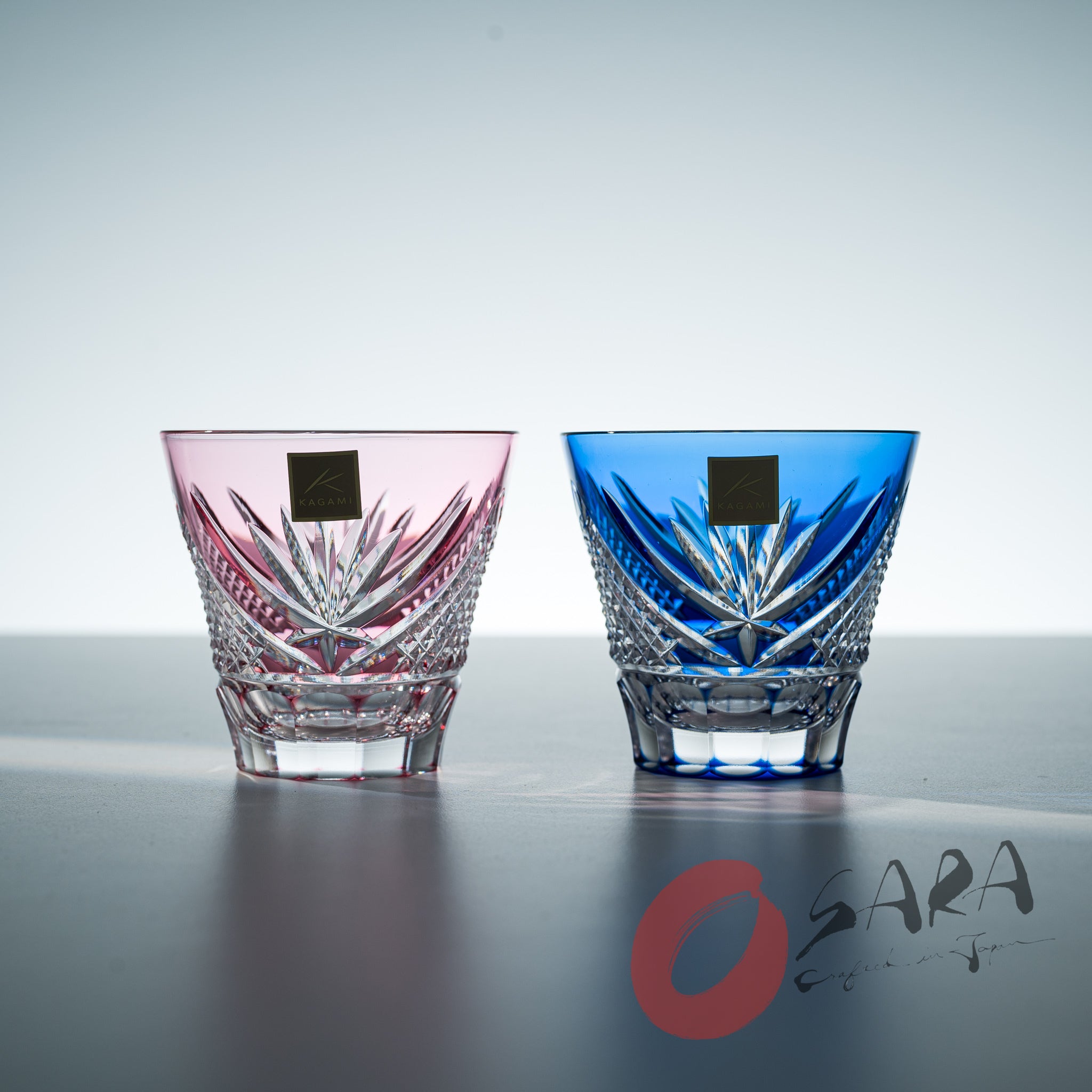 KAGAMI Crystal Edo-Kiriko Pair Sake Glass - 140 ml / Fuji