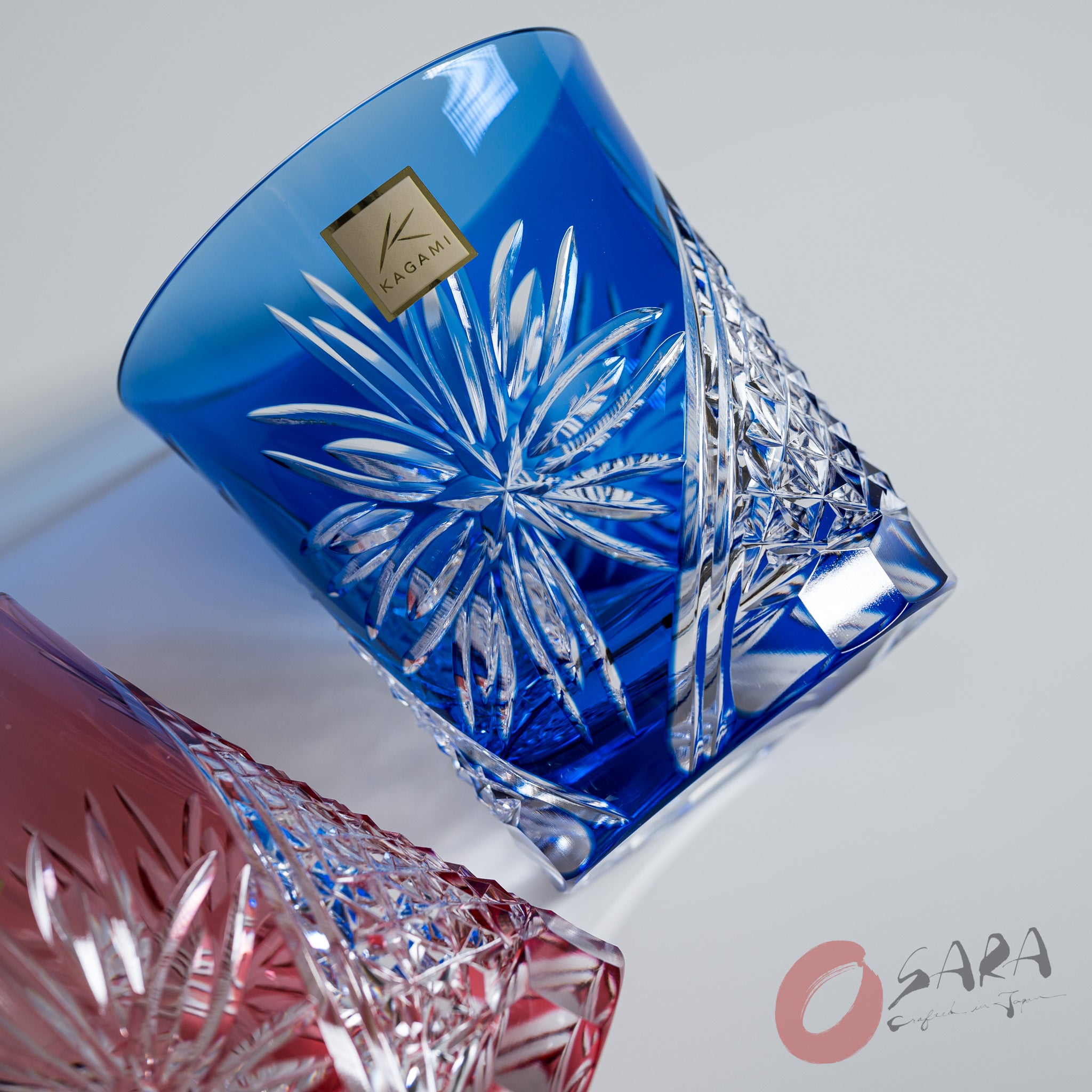 KAGAMI Crystal Edo-Kiriko Pair Sake Glass - Edo Chrysanthemum