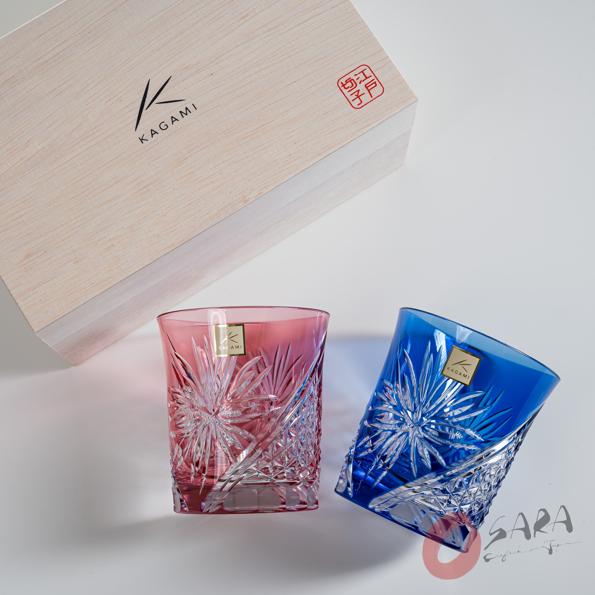 KAGAMI Crystal Edo-Kiriko Pair Sake Glass - Edo Chrysanthemum