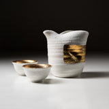 Mino ware Pottery Sake Set - White Gold Twisting / やまい伊藤 酒器セット