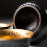 Mino ware Pottery Sake Set - Black Crystal with Gold / やまい伊藤 酒器セット
