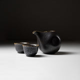 Mino ware Pottery Sake Set - Round Black / やまい伊藤 酒器セット
