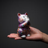 Kutani Ware Animal Ornament - Purple Begging Cat “Rin” / 九谷焼 おねだり猫