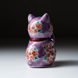 Kutani Ware Animal Ornament - Purple Begging Cat “Rin” / 九谷焼 おねだり猫