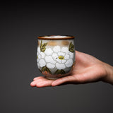 Kutani ware White Peony Pair Yunomi Tea Cup / 九谷焼 ペア湯呑み