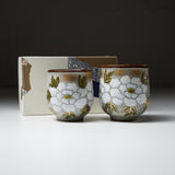 Kutani ware White Peony Pair Yunomi Tea Cup / 九谷焼 ペア湯呑み