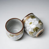 Kutani ware White Peony Pair Yunomi Tea Cup / 九谷焼 ペア湯呑み