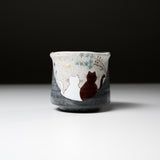 Kutani ware Japanese Yunomi Tea Cup - Cat in the Twilight / 九谷焼 湯呑み