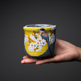 Kutani ware Japanese Yunomi Tea Cup - Gold Kacho Fugetsu / 九谷焼 湯呑み 花鳥風月