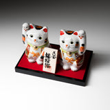 Kutani Ware Animal Ornament - Pair Fuku Lucky Cat “Tome” / 九谷焼 福招き猫