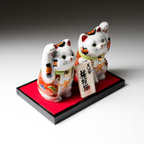 Kutani Ware Animal Ornament - Pair Fuku Lucky Cat “Tome” / 九谷焼 福招き猫