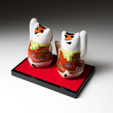 Kutani Ware Animal Ornament - Pair Fuku Lucky Cat “Tome” / 九谷焼 福招き猫