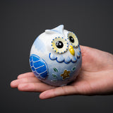 Kutani Ware Animal Ornament - Flower Pair Owl / 九谷焼 ペア梟