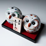 Kutani Ware Animal Ornament - Dot Pair Owl / 九谷焼 ペア梟