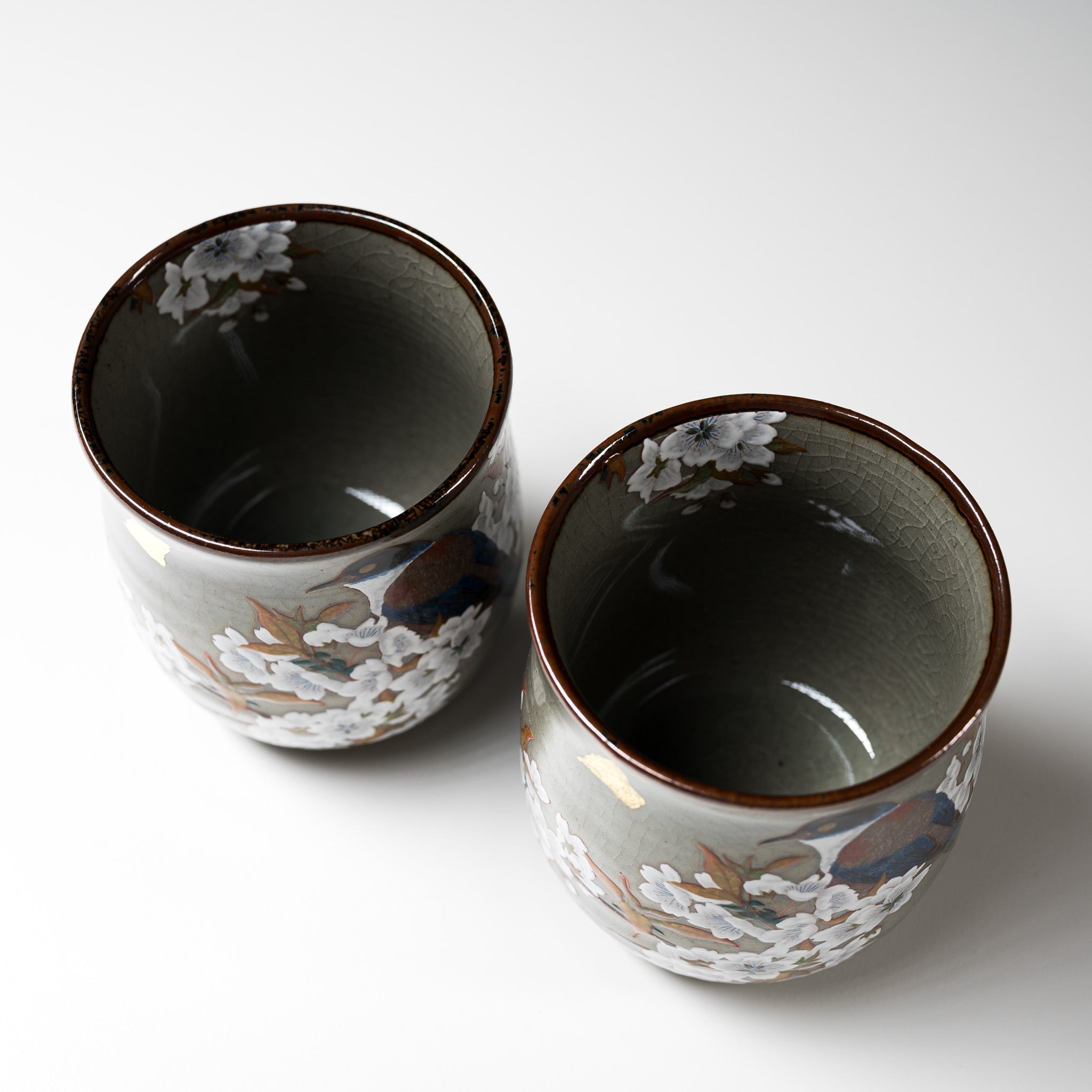 Kutani ware Pair Yunomi Tea Cup - Kacho / 九谷焼 ペア湯呑み