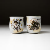 Kutani ware Pair Yunomi Tea Cup - Fujin Raijin / 九谷焼 風神雷神