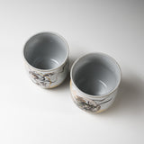 Kutani ware Pair Yunomi Tea Cup - Fujin Raijin / 九谷焼 風神雷神