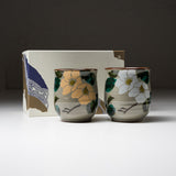Kutani ware Gold Camellia Pair Yunomi Tea Cup / 九谷焼 ペア湯呑み