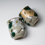 Kutani ware Gold Camellia Pair Yunomi Tea Cup / 九谷焼 ペア湯呑み