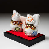 Kutani Ware Animal Ornament - Pair Lucky Cat "Momo"/ 九谷焼 ペア福招き猫