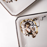 Kutani ware Pair Rectangle Plate - Fujin Raijin / 九谷焼 角皿